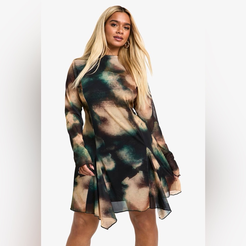 NWT Plus Abstract Godet Hem Women's Mini Dress